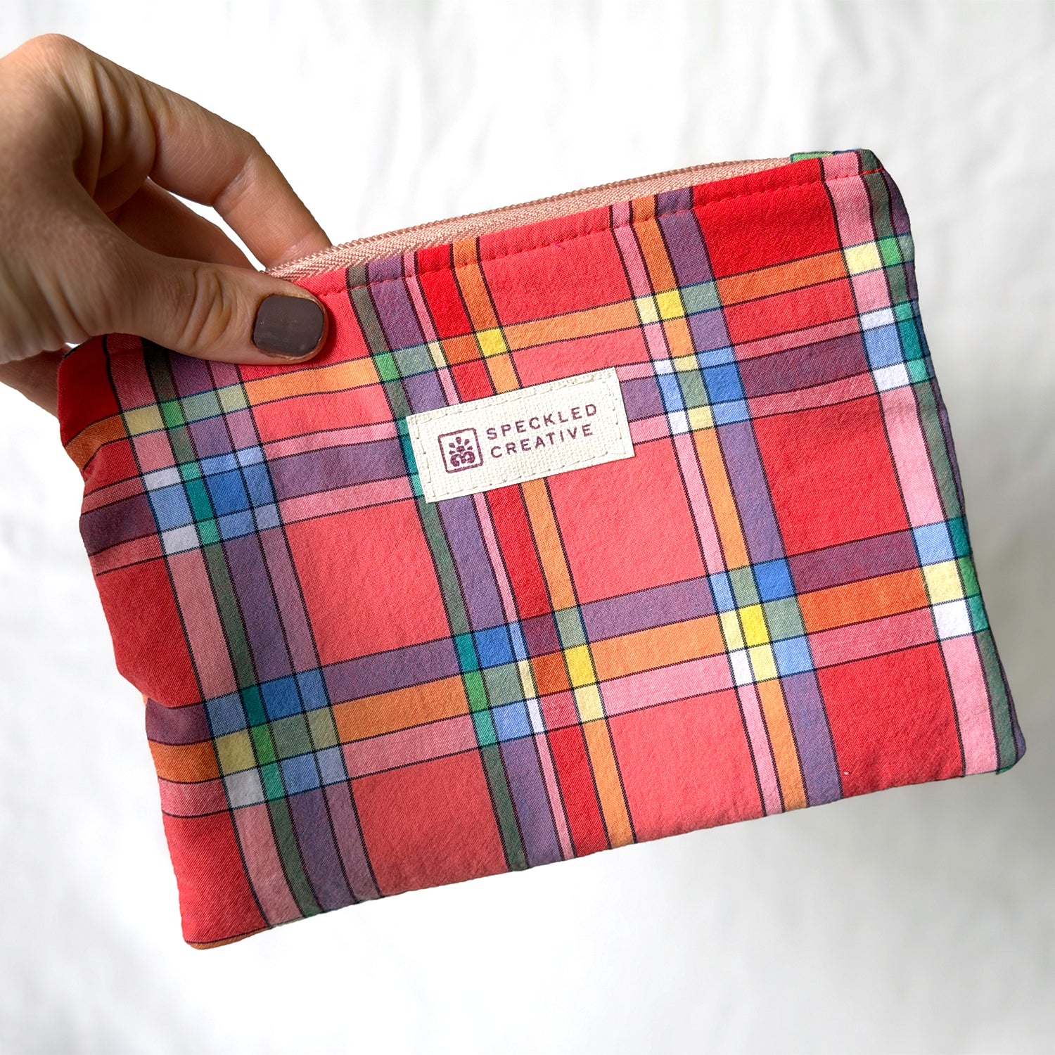 Colorfully Red Plaid Flat Zipper Pouch