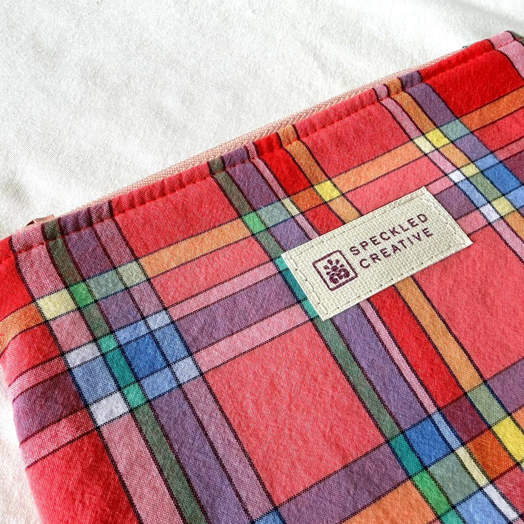 Colorfully Red Plaid Flat Zipper Pouch