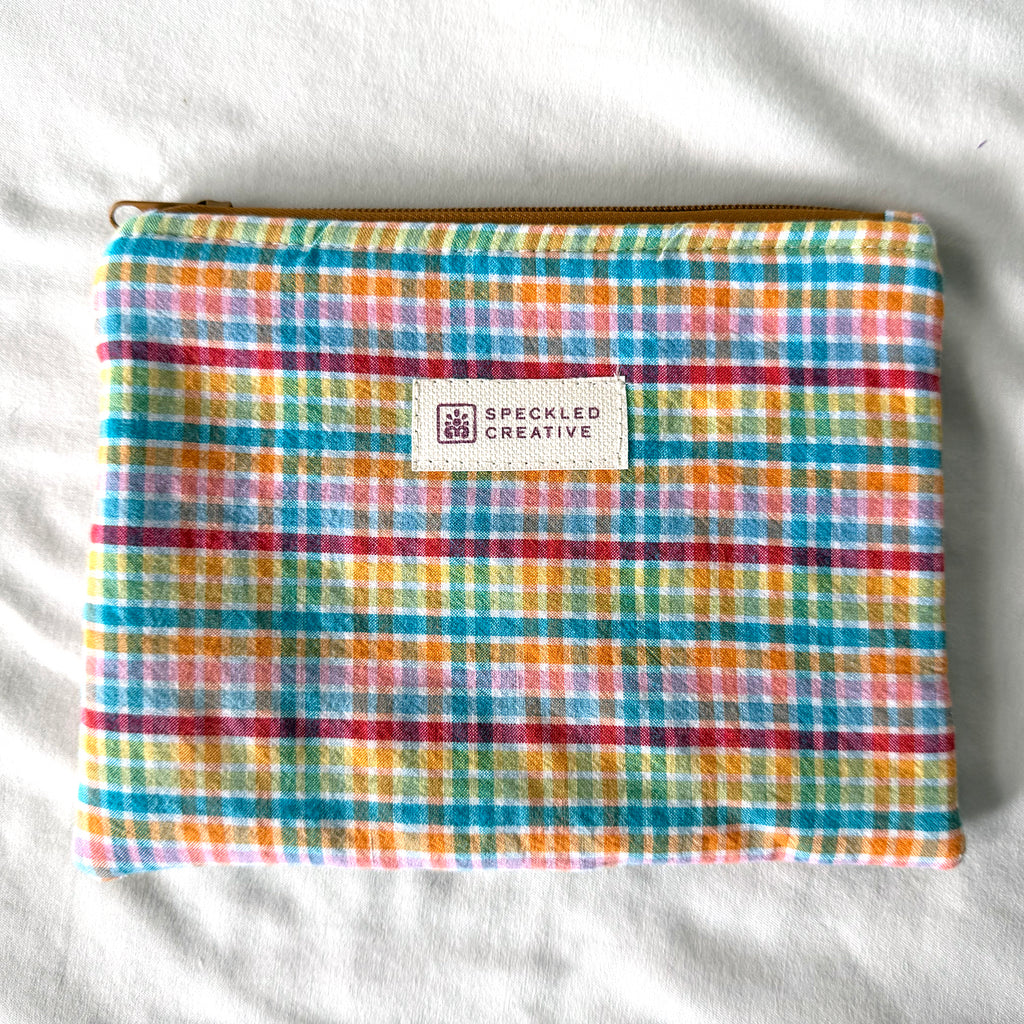 Gingham Rainbow Flat Zipper Pouch