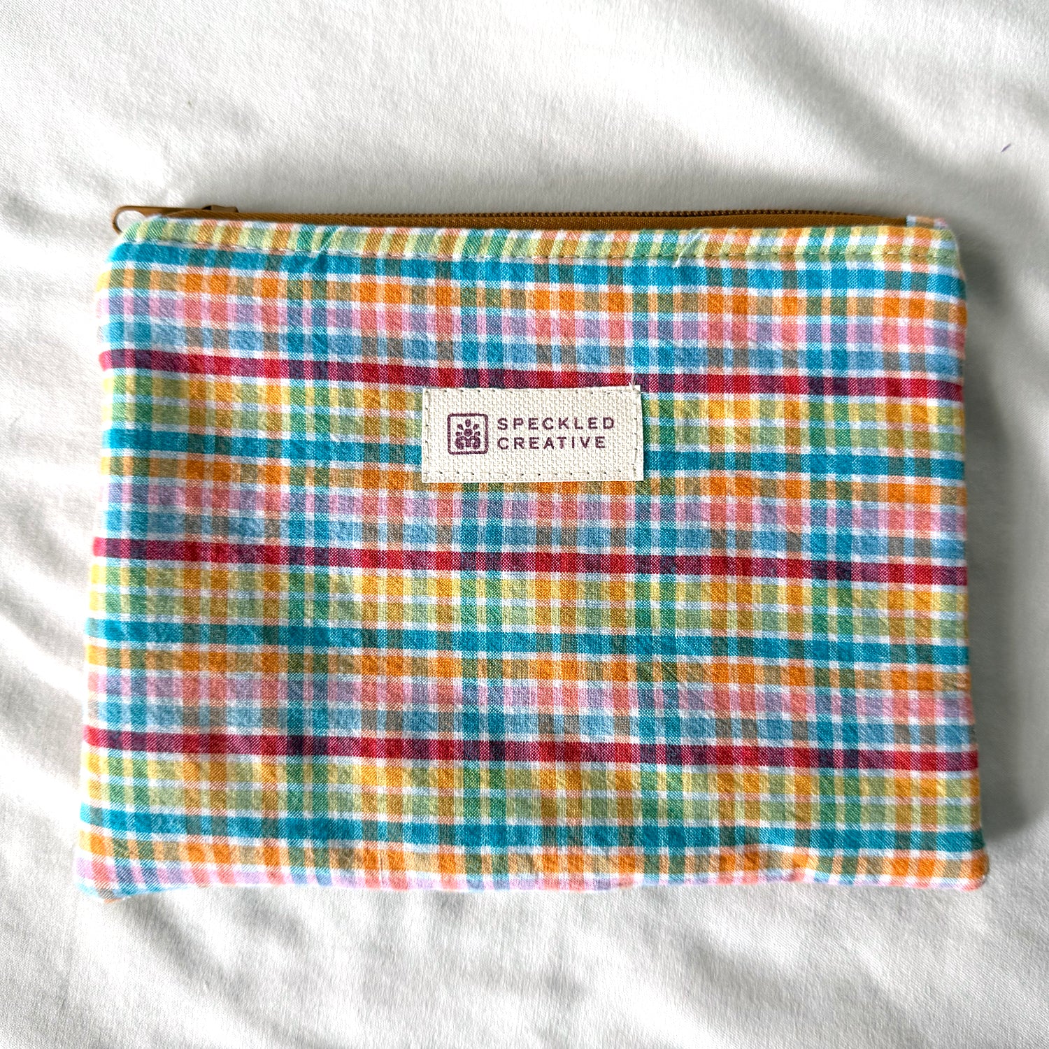 Gingham Rainbow Flat Zipper Pouch