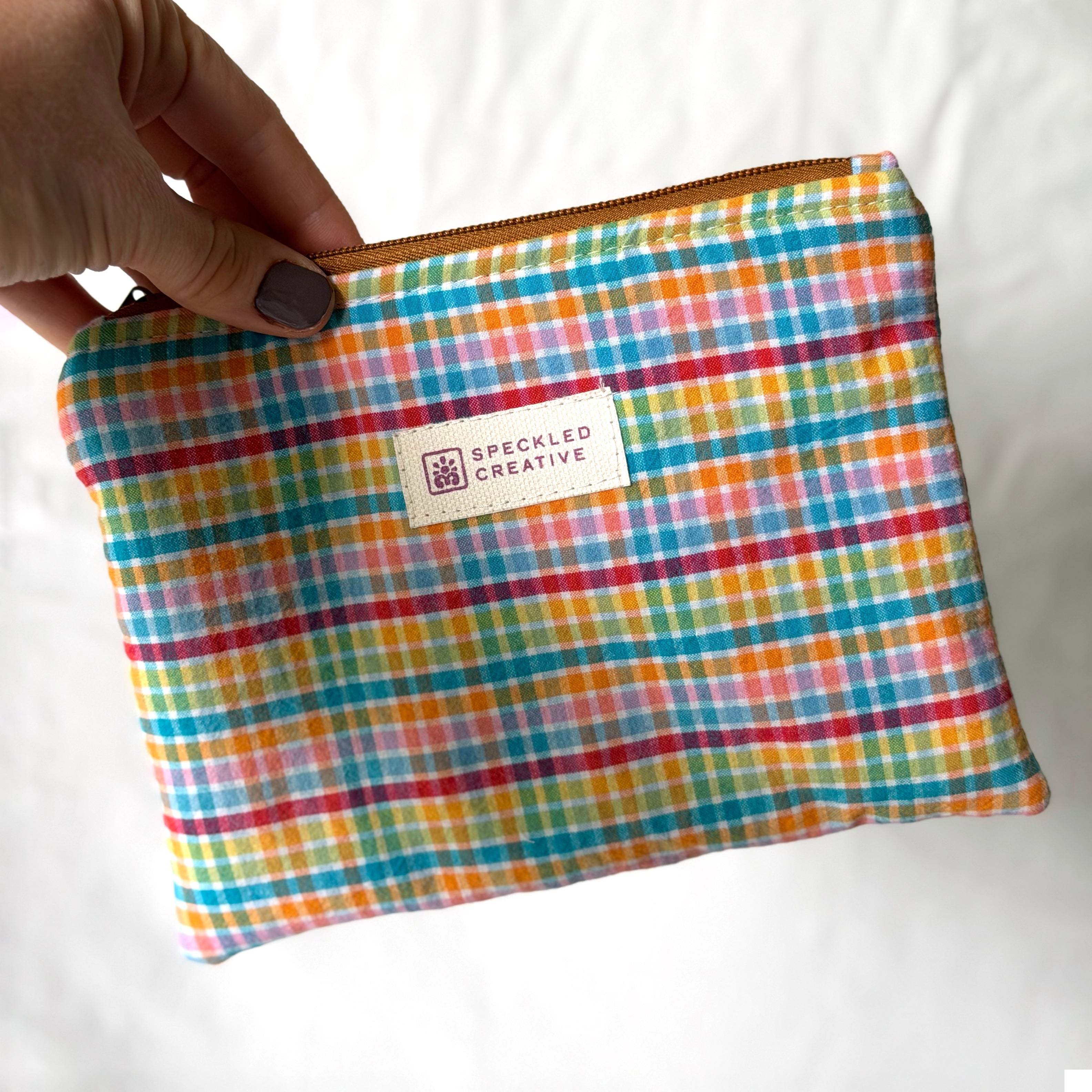Gingham Rainbow Flat Zipper Pouch