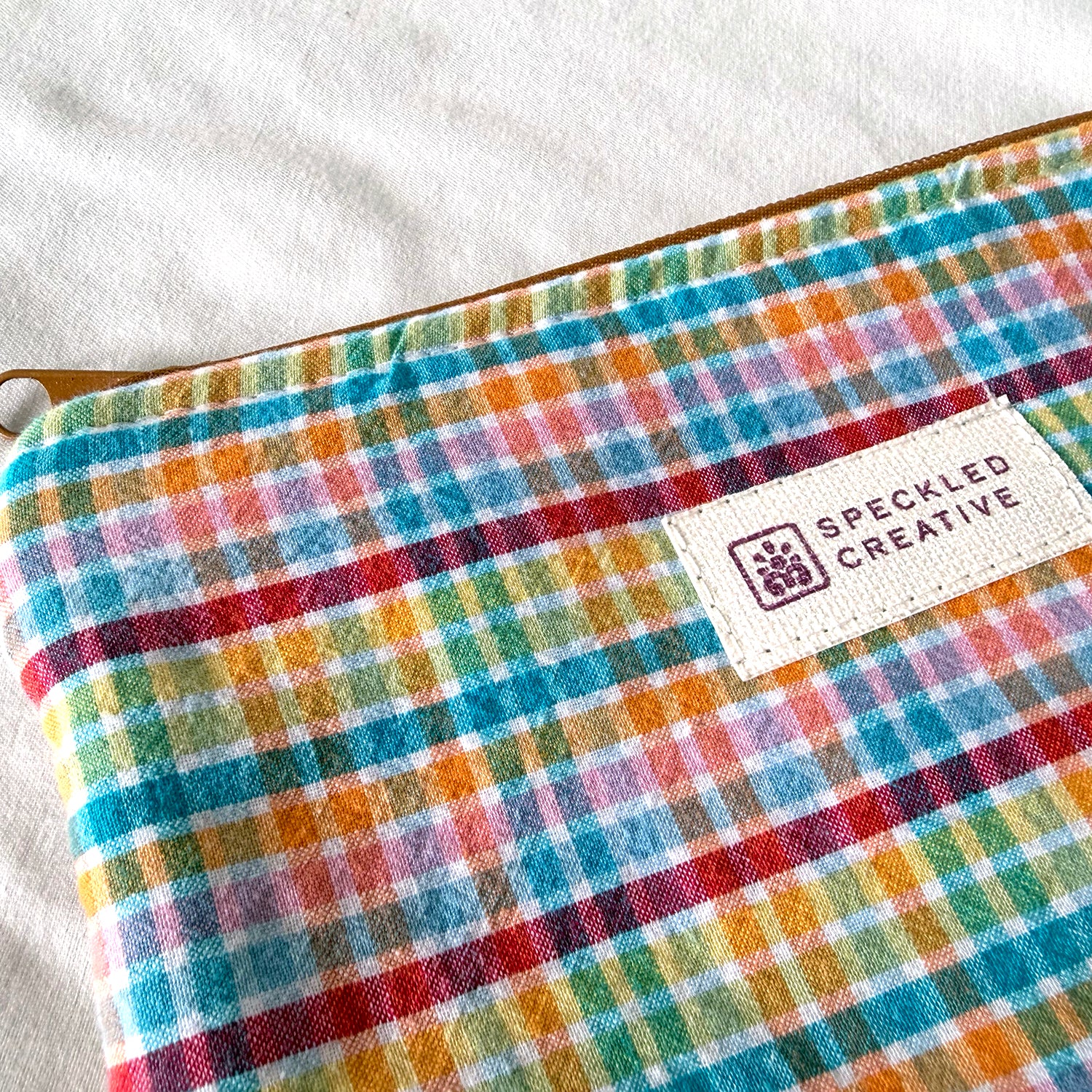 Gingham Rainbow Flat Zipper Pouch