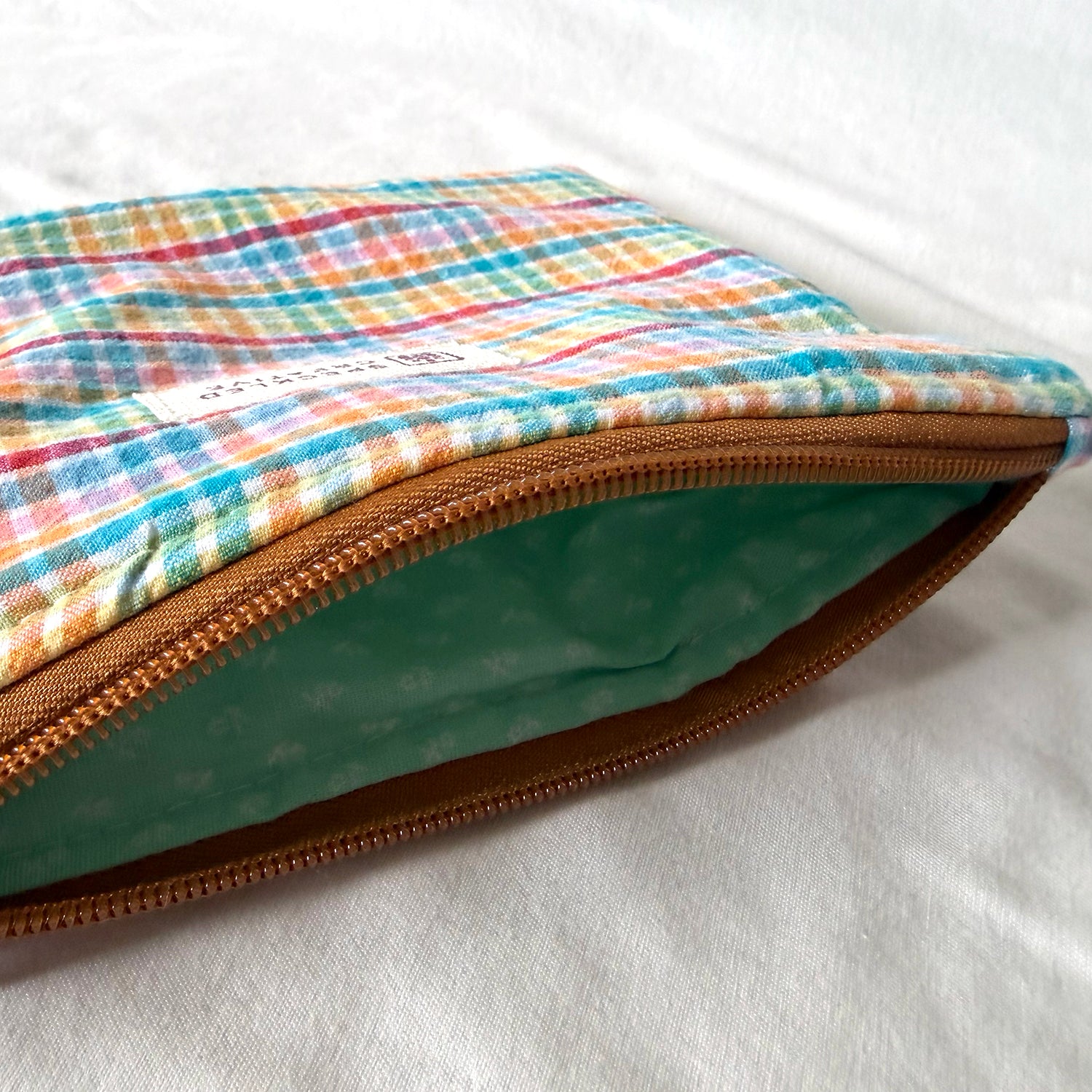 Gingham Rainbow Flat Zipper Pouch