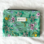 Doodle Green Wildflowers Flat Zipper Pouch