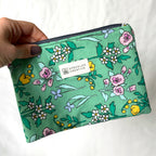 Doodle Green Wildflowers Flat Zipper Pouch