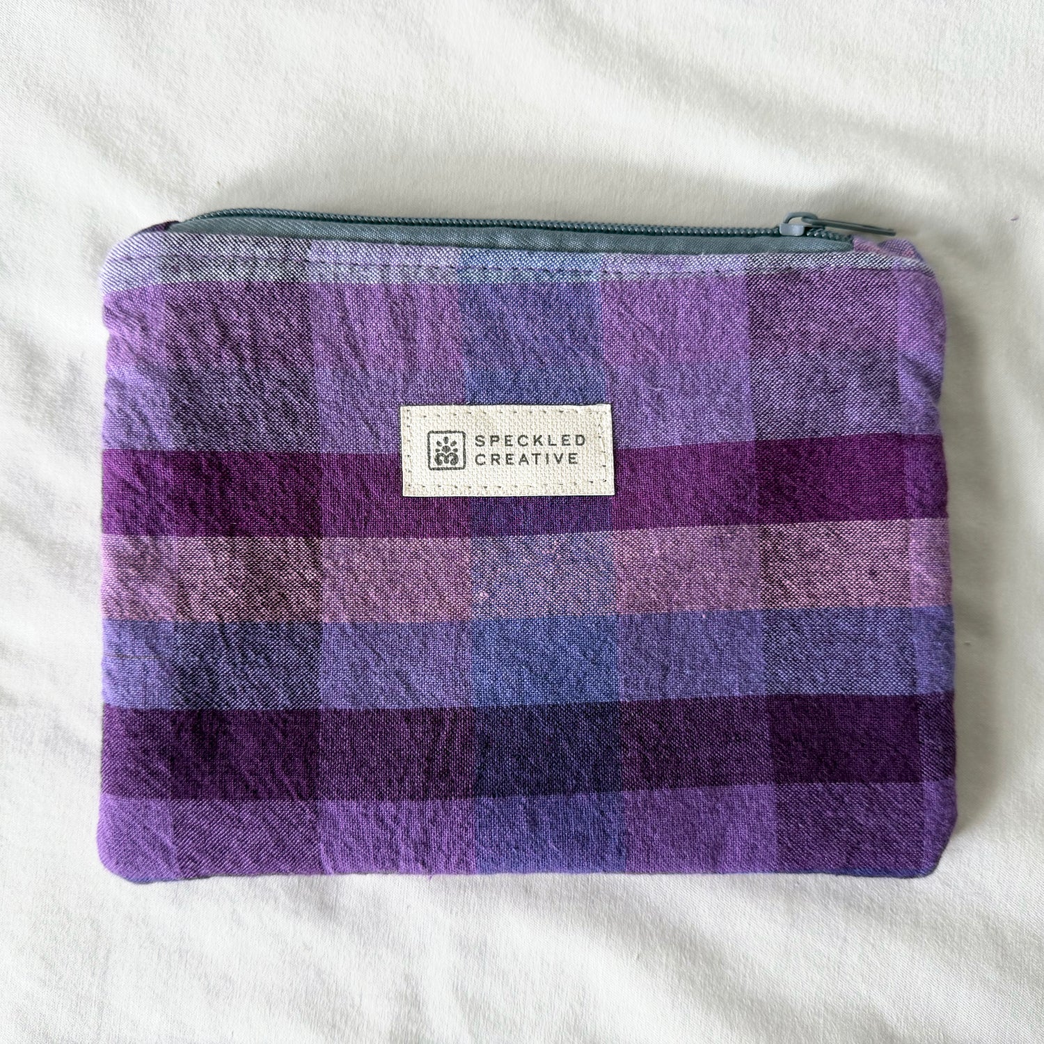 Purple People Plaid Flat Zipper Pouch