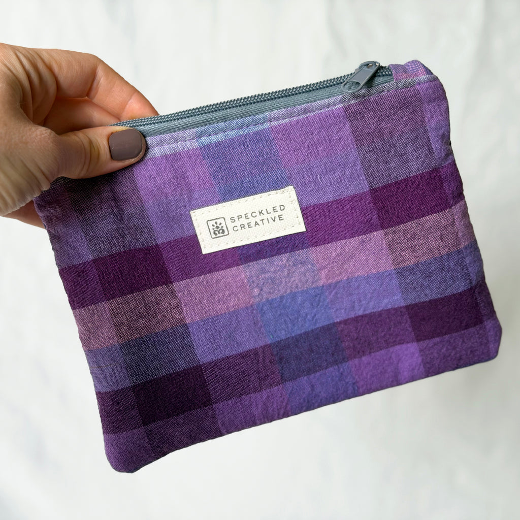 Purple People Plaid Flat Zipper Pouch