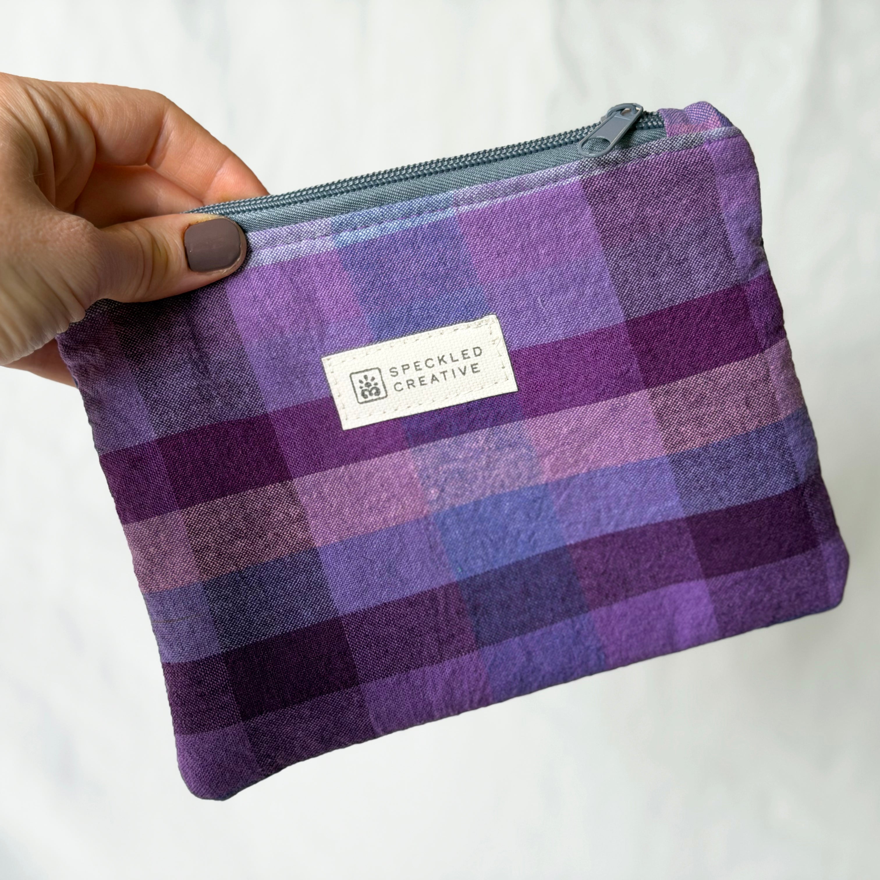 Purple People Plaid Flat Zipper Pouch