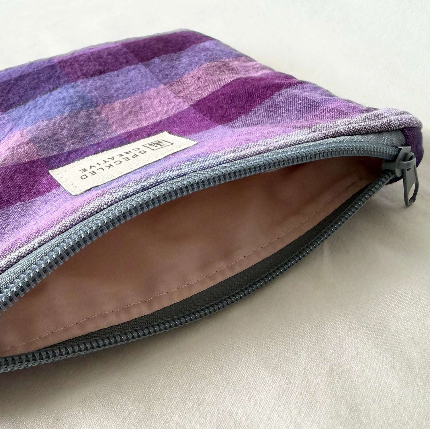 Purple People Plaid Flat Zipper Pouch