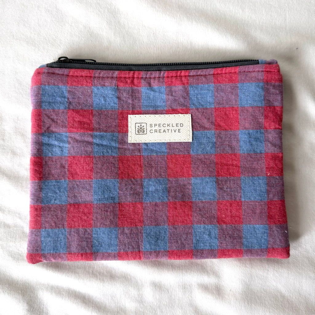 Red and Blue Gingham Flat Zipper Pouch