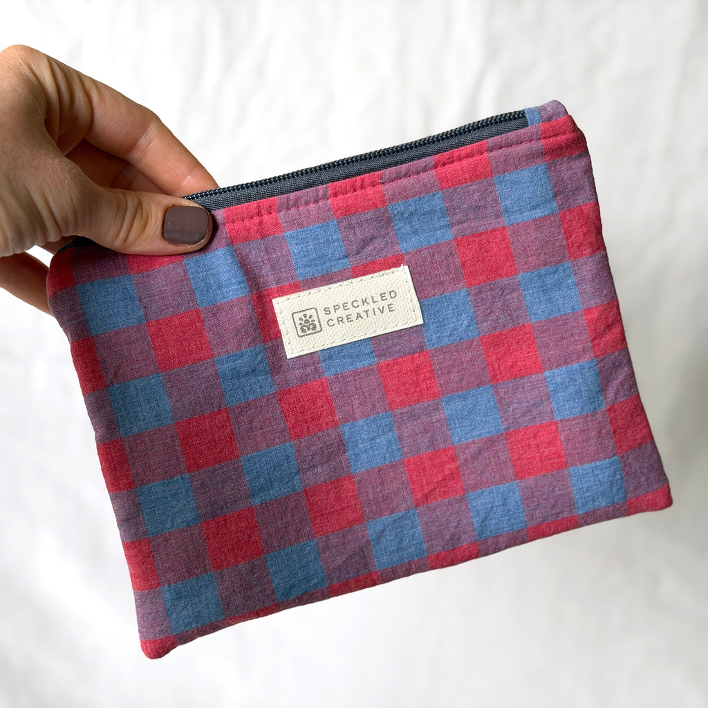 Red and Blue Gingham Flat Zipper Pouch