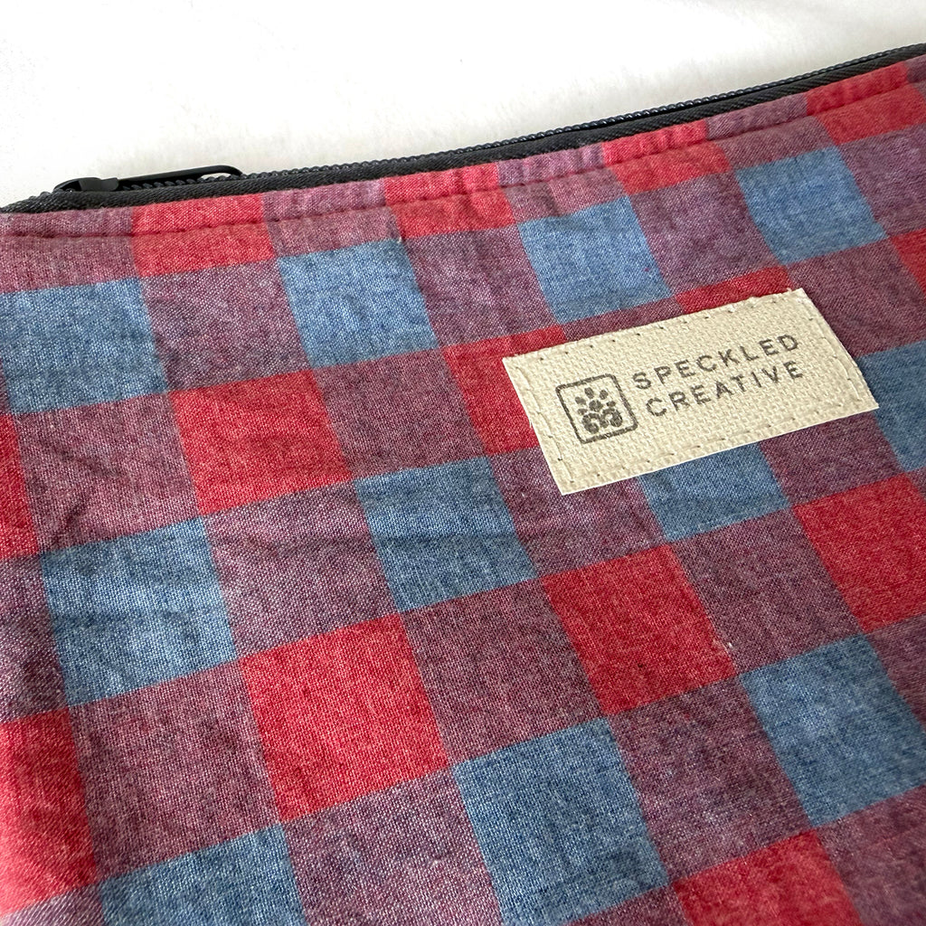 Red and Blue Gingham Flat Zipper Pouch