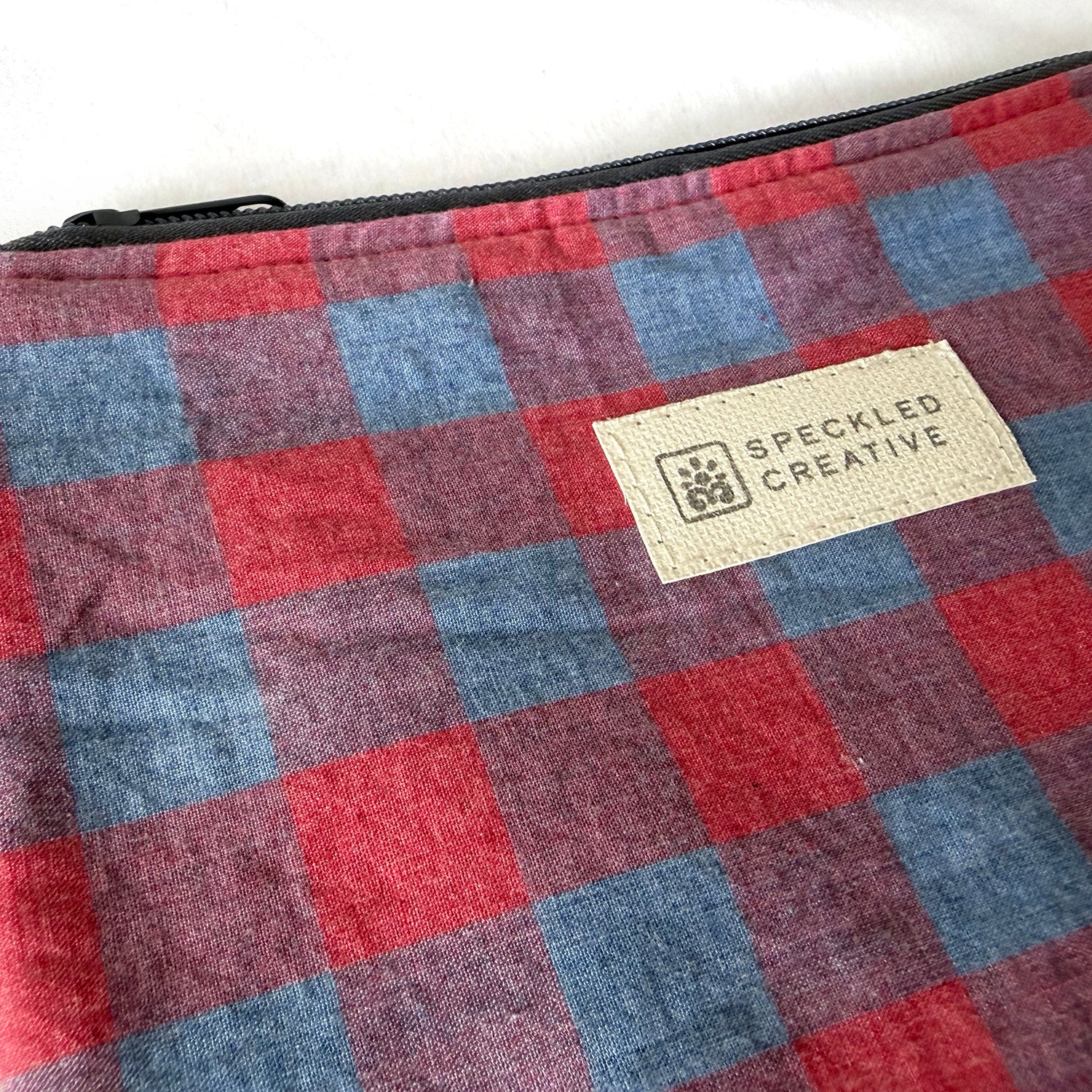 Red and Blue Gingham Flat Zipper Pouch