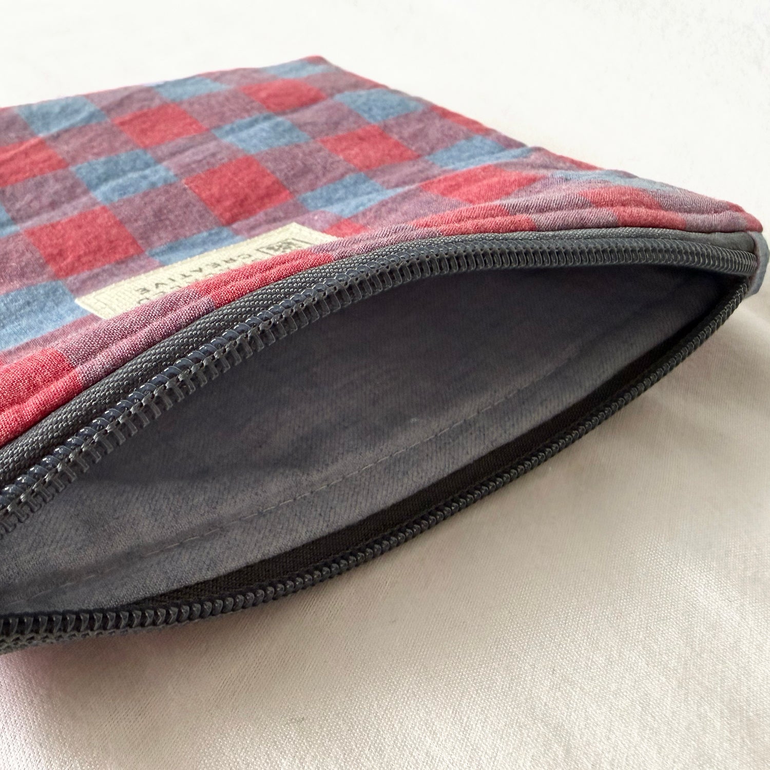 Red and Blue Gingham Flat Zipper Pouch
