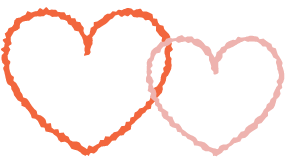 Two heart shapes, one orange and one pink, on a white background.