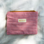 Coral Grid Flat Zipper Pouch