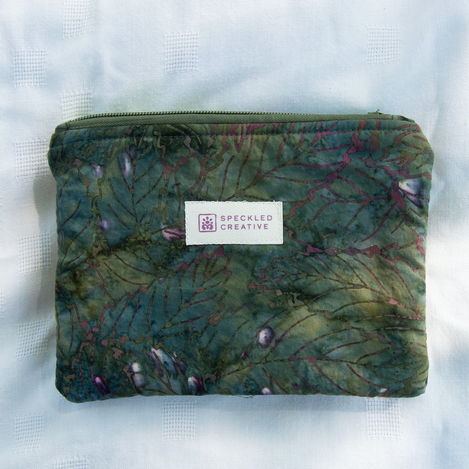 Watercolor Emerald Leaves Flat Zipper Pouch